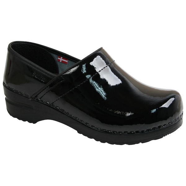 Women's Closed Back Clog, Patent leather Upper, Polyurethane Outsole, Black, Size 6.5-7 N